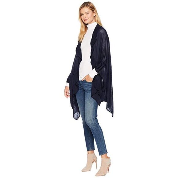 LAUREN Ralph Lauren Ruffle Ruana Navy One Size - Picture 2 of 4